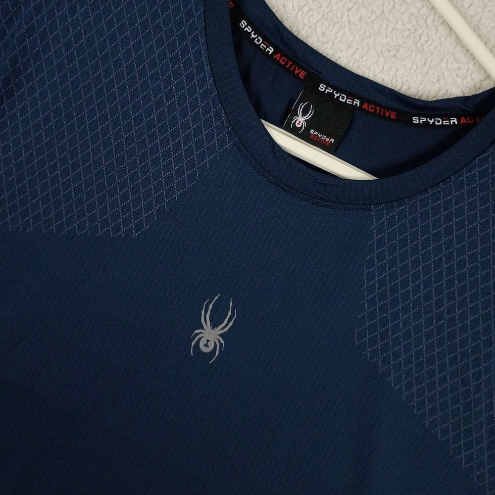 Spyder Active Shirt Mens Large Blue Short Sleeve Performance Athletic Mesh Tee - Picture 3 of 10